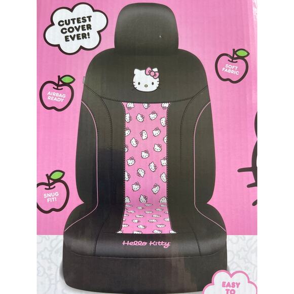 Hello Kitty Pink Black Car Front Seat Covers Set of 2 Cute Stylish Accessory NEW - Picture 2 of 10